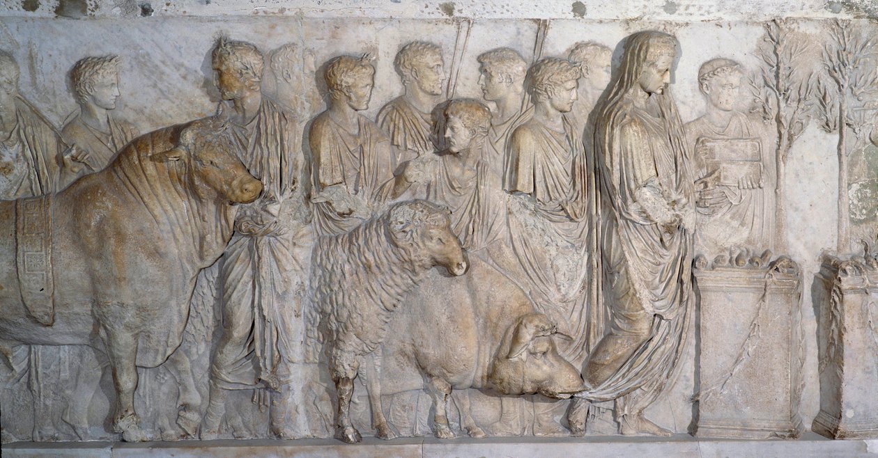 Římské antické umění: oběť Bohu Mars:”” suovetaurilia “” (suovetaurile) kolem 15-16 n.l. ). Paříž, Musee du Louvre od Roman