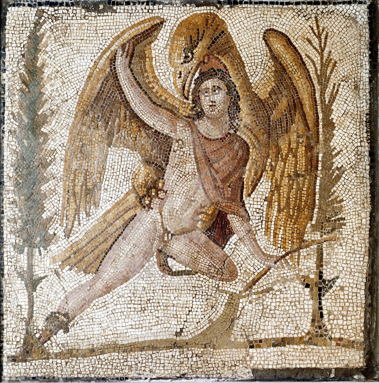 Římské umění: „“Ganymeda odnáší orel“““ Mozaika z vily rodiny císaře Septia Severea. Konec 2. století po JC. Řím, Museo Nazionale Romano od Roman