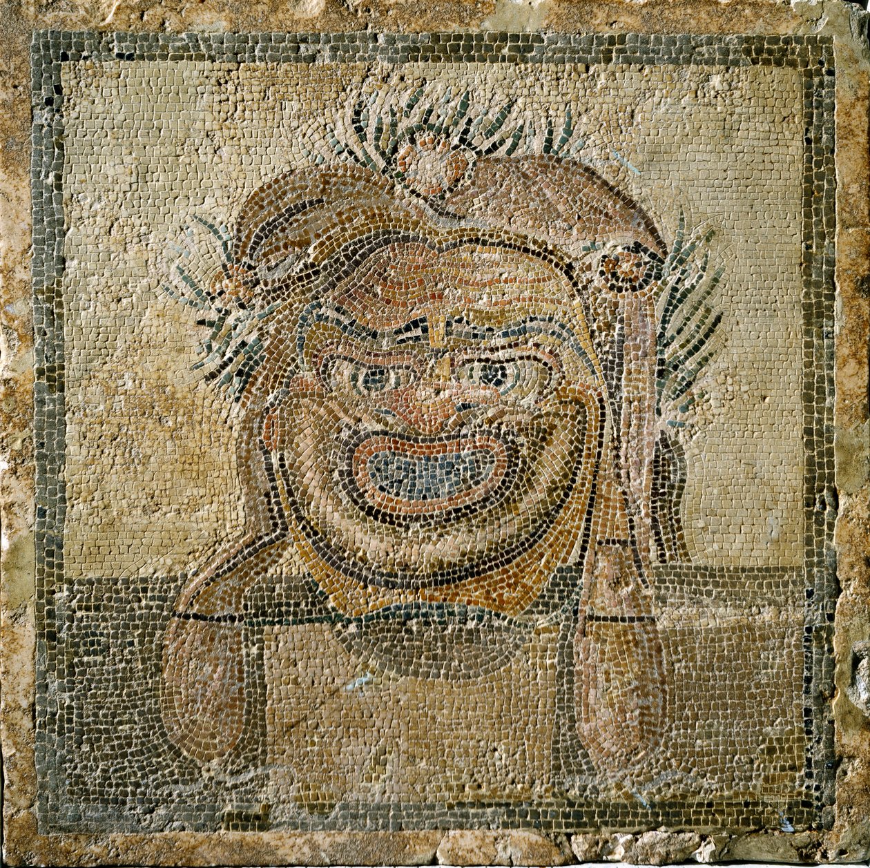 Římské umění: maska ​​římského divadla. Mozaika z Ampurias (Empúries). 2. století našeho letopočtu. Španělsko Empurias Museum od Roman