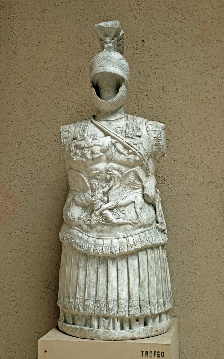 Římské umění: Trofeje zbraní v podobě přehlídkové zbroje římského vojáka z 1. století před naším letopočtem. Řím, museo della civilta romana od Roman
