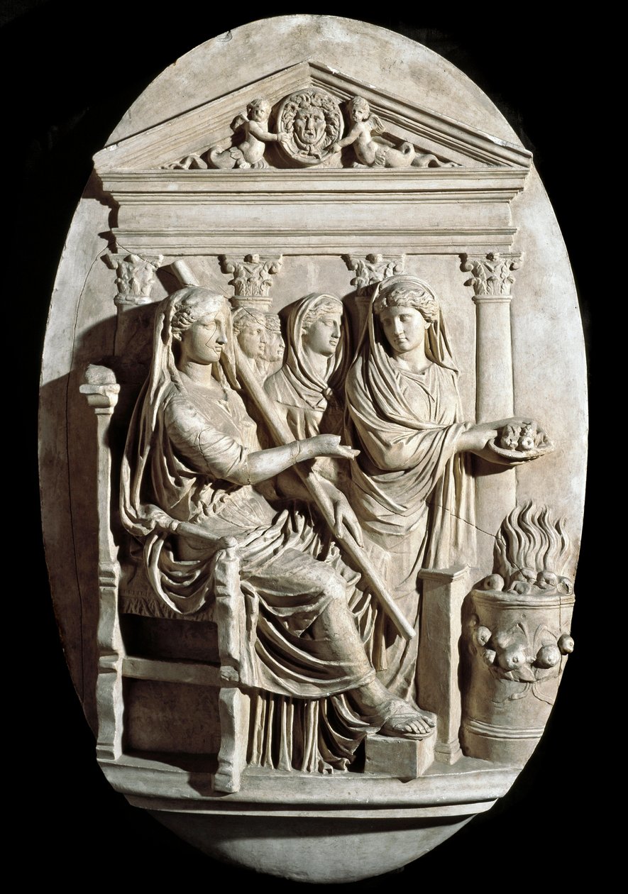 Římské umění: scéna oběti ve Vesta (Hestia) z Villa Albani (nízký reliéf) od Roman