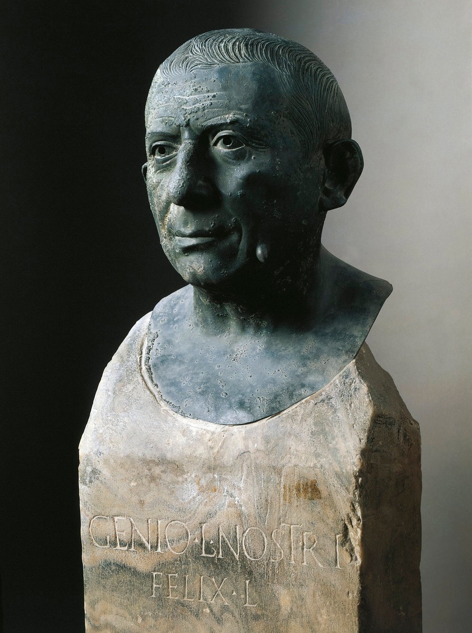 Římské umění: busta bankéře Luciuse Caecilia Iucunda (asi 20-69 n. l.) Bronzová plastika. 1. století našeho letopočtu Z Pompejí. Neapol, Museo Nazionale Archeologico od Roman