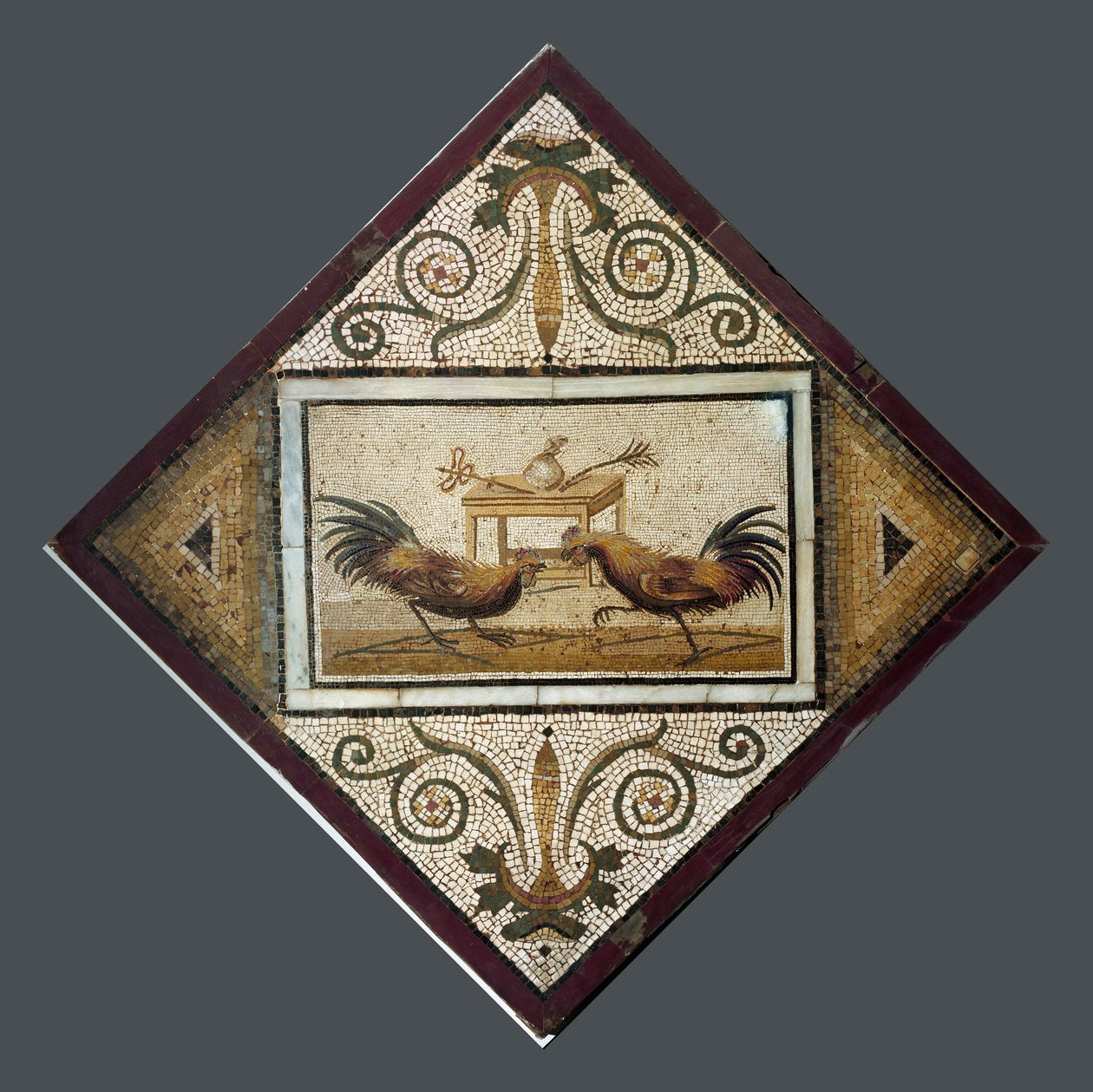 Římské umění: kohoutí zápasy. Mozaika z Pompejí. 4. styl. Museo Archeologico Nazionale, Neapol od Roman