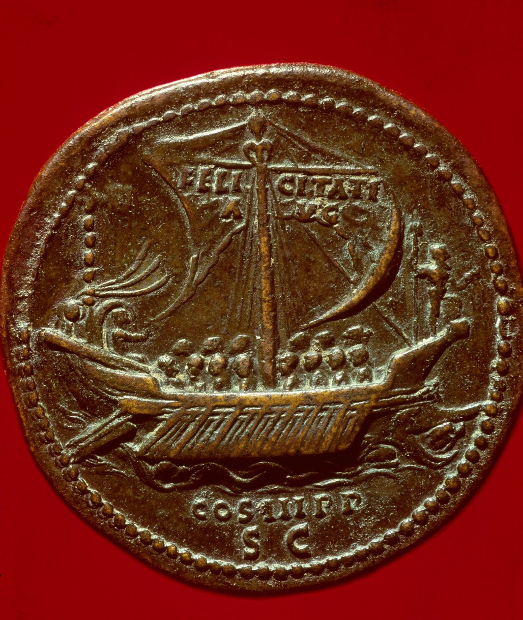 Římské umění: mince císaře Hadriána (nebo Adriena) (76–138 n. l.) představující imperiale galere. 119 našeho letopočtu. Paříž, B.N. od Roman