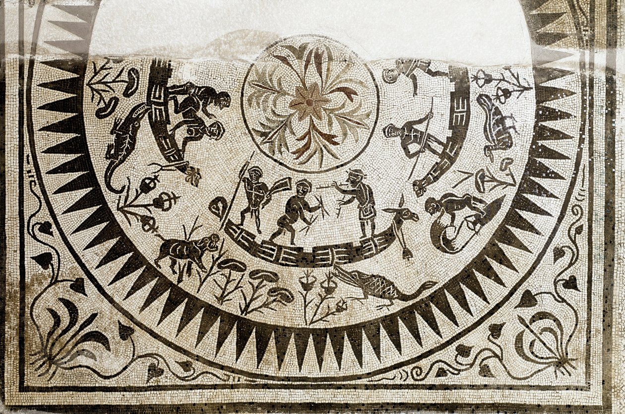 Římské umění: lov a rybaření pygmejů. Mozaika 3. století. Národní římské muzeum (nebo lázní) Řím od Roman