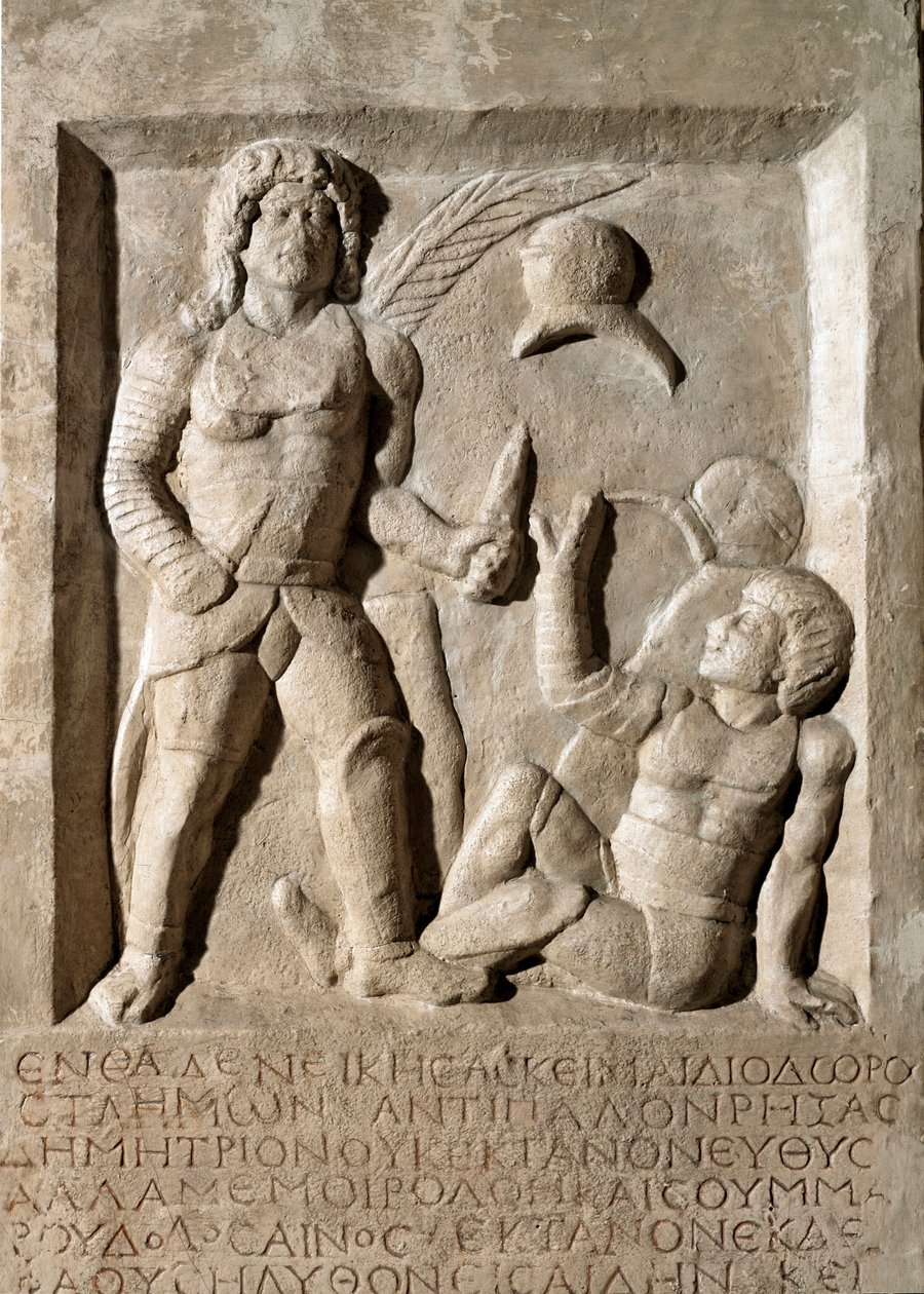 Římské umění: nízký reliéf představující bitvu gladiátorů. 2. století našeho letopočtu. Řím, Museo della Civilta Romana od Roman
