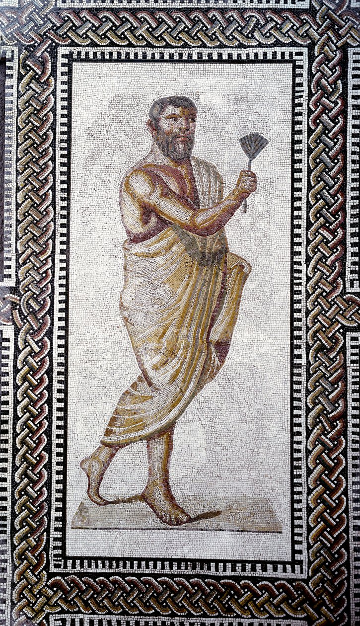 Římské umění: „“ muž se střechou „Mozaikový chodník z lázní Caracalla. 212 nl Řím, Museo Nazionale Romano (o delle Terme) od Roman
