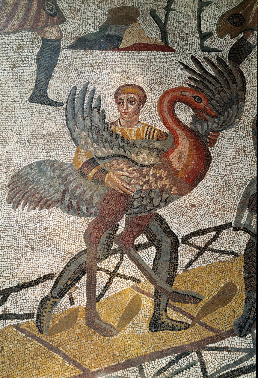 Římské umění: přeprava pštrosů na lodích je poslána do Říma. Detail mozaiky „Malá lovecká družina“ 315-350 n.l. Piazza Armerina, Villa Romana del Casale od Roman