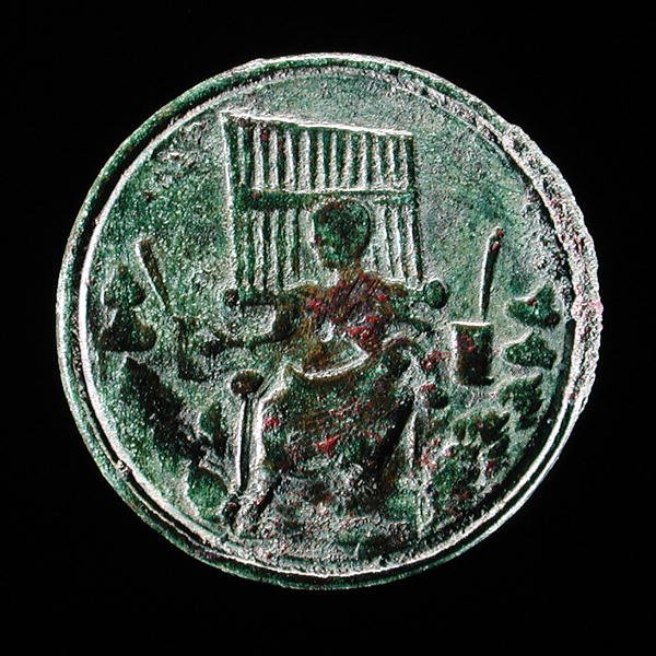 Římská mince s vyobrazením varhan (bronz) od Roman