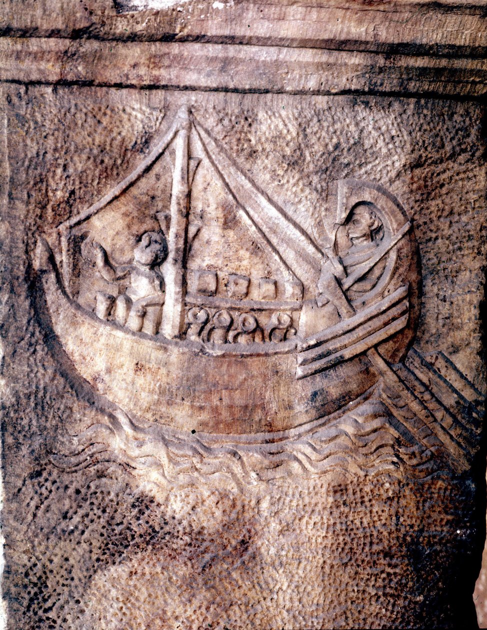Římská dopravní loď. Nízký reliéf z 2. století našeho letopočtu Římské národní muzeum JC od Roman