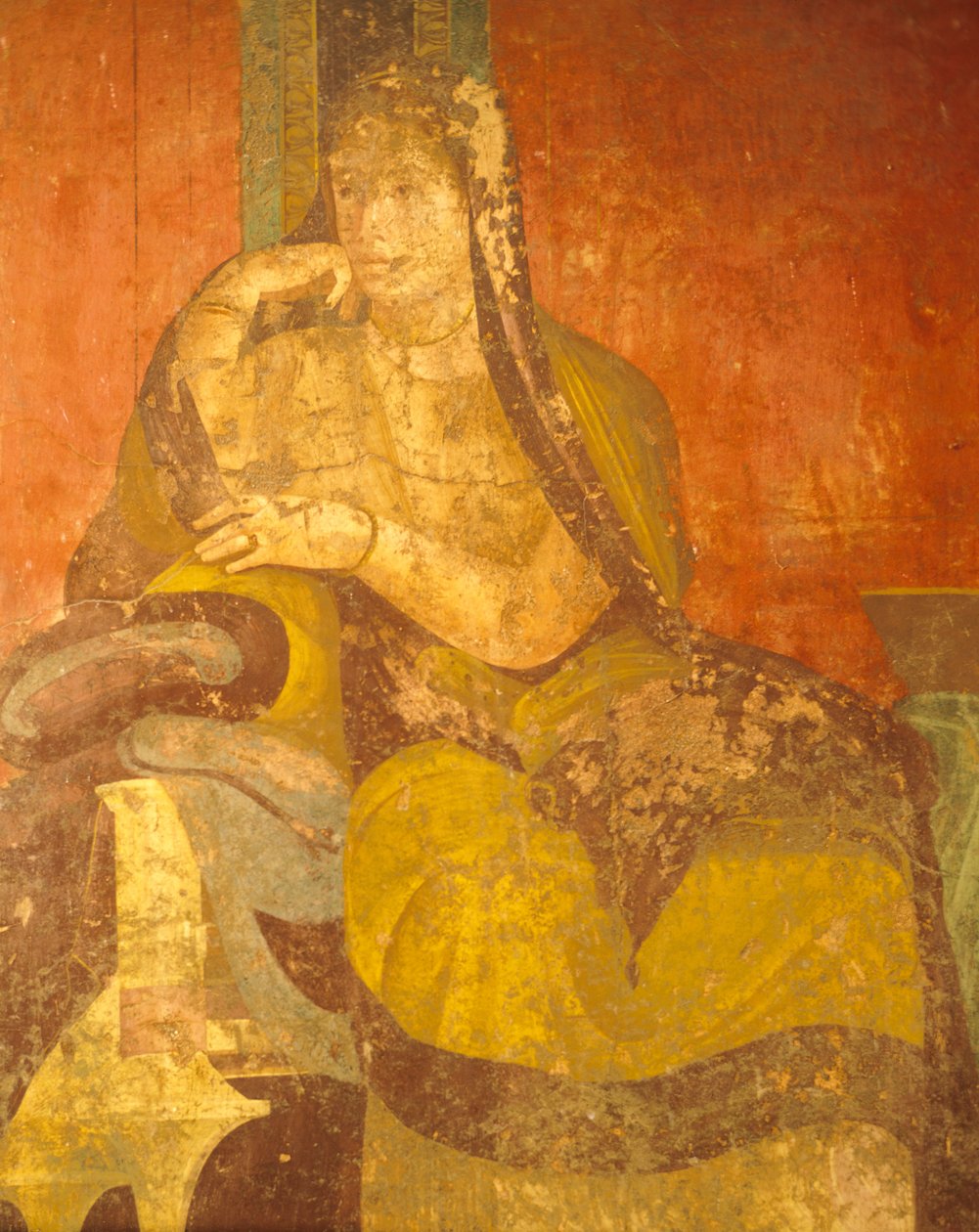 Římská žena, detail malby z kultu dionýských mystérií, druhý pompejský styl, vila záhad, Pompeje, Kampánie, římská civilizace od Roman