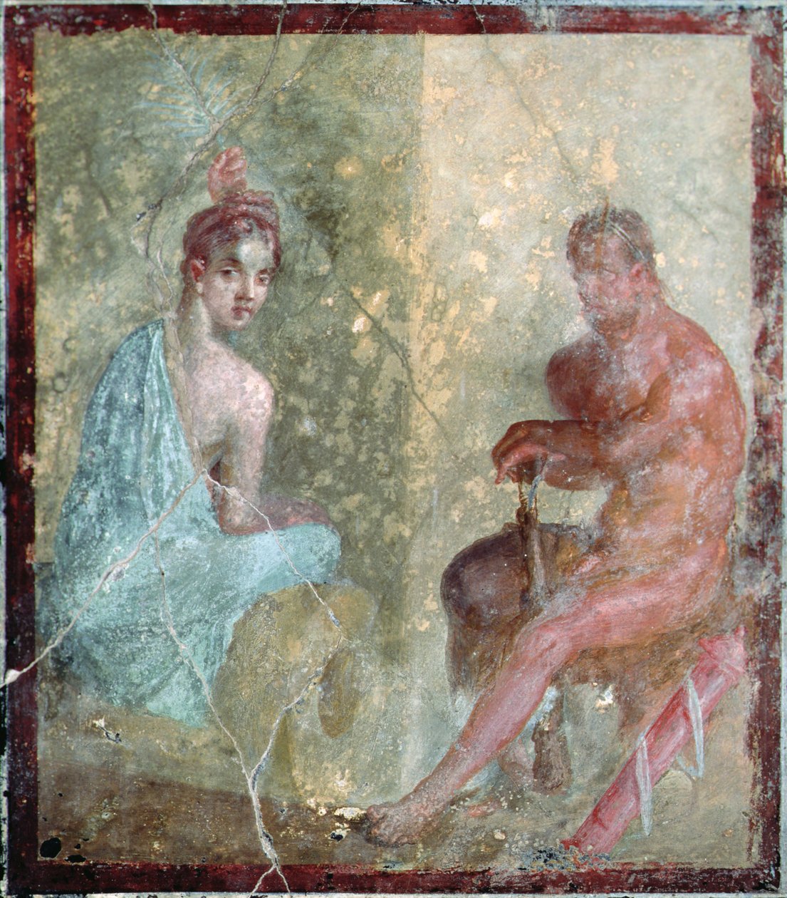 Sedící pár, Pompeje, Itálie (freska) od Roman