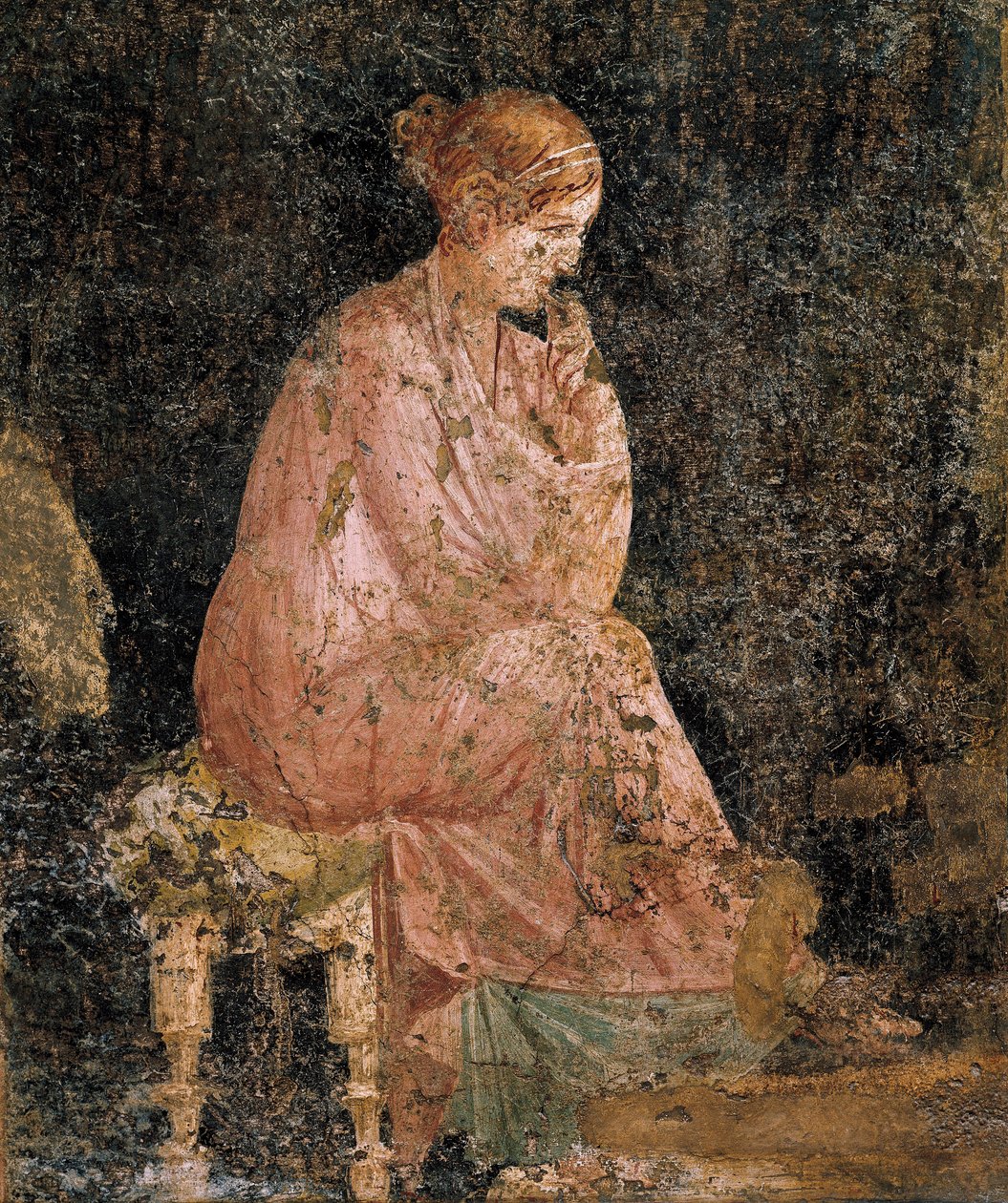 Sedící žena, detail fresky z Pompejí od Roman