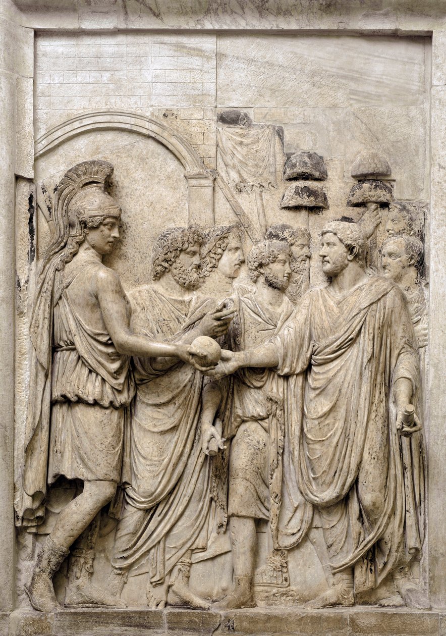 Slavnostní vstup císaře Hadriána do Říma, 2. století (mramorový reliéf) od Roman