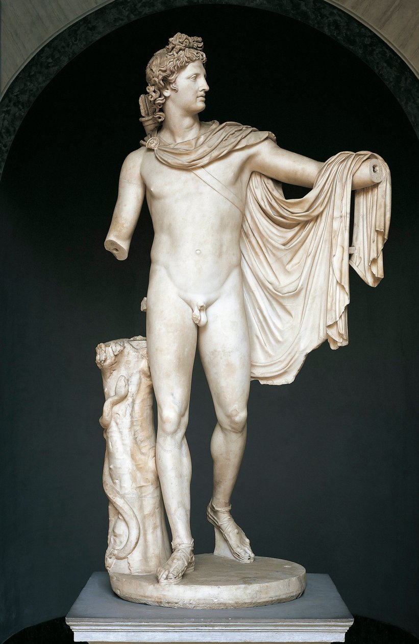 Socha známá jako Apollo Belvedere, kopie podle řeckého bronzového originálu ze 4. století př. (mramor) od Roman