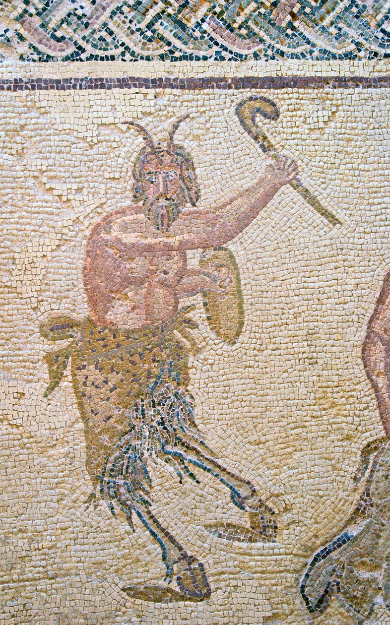 Triumf Dionýsa, detail Pana, Dionýsův dům, Paphos, Kyperská mozaika od Roman