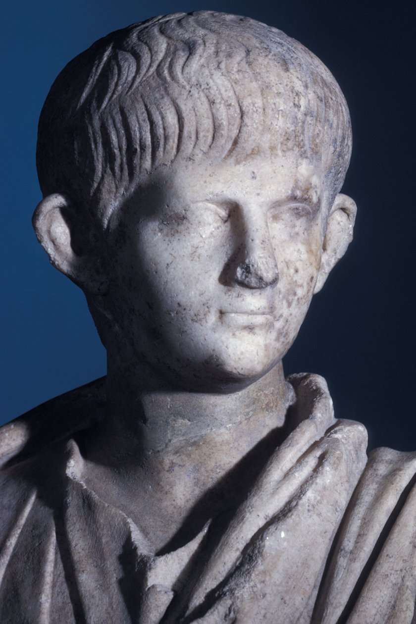 Socha Togate mladého Nera, čelní pohled na hlavu, cca 50 nl (mramor) (detail 140378) od Roman