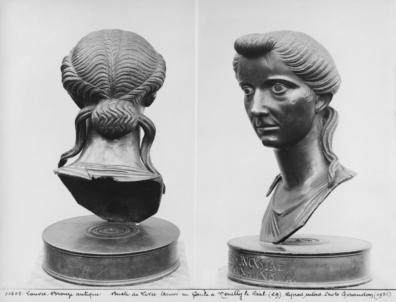 Dva pohledy na bustu Livie (58 př. n. l. – 29 n. l.) (bronzová) (černobílá fotografie) od Roman