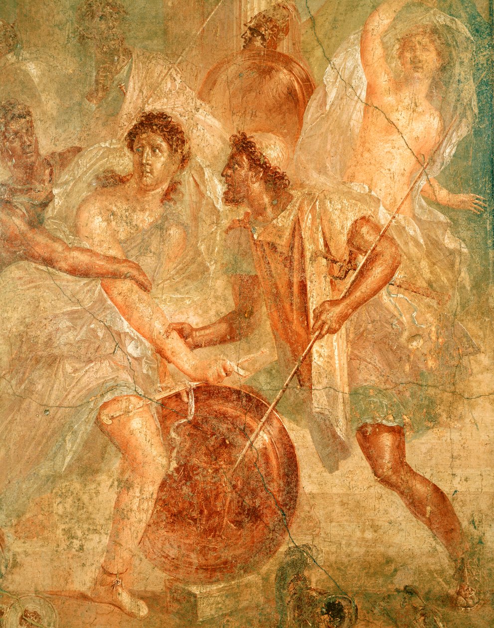 Ulysses a Diomedes poznávající Achilla přestrojeného za ženu Pyrrhu mezi dcerami Lycomedes na Skyros, z Pompejí (freska) od Roman