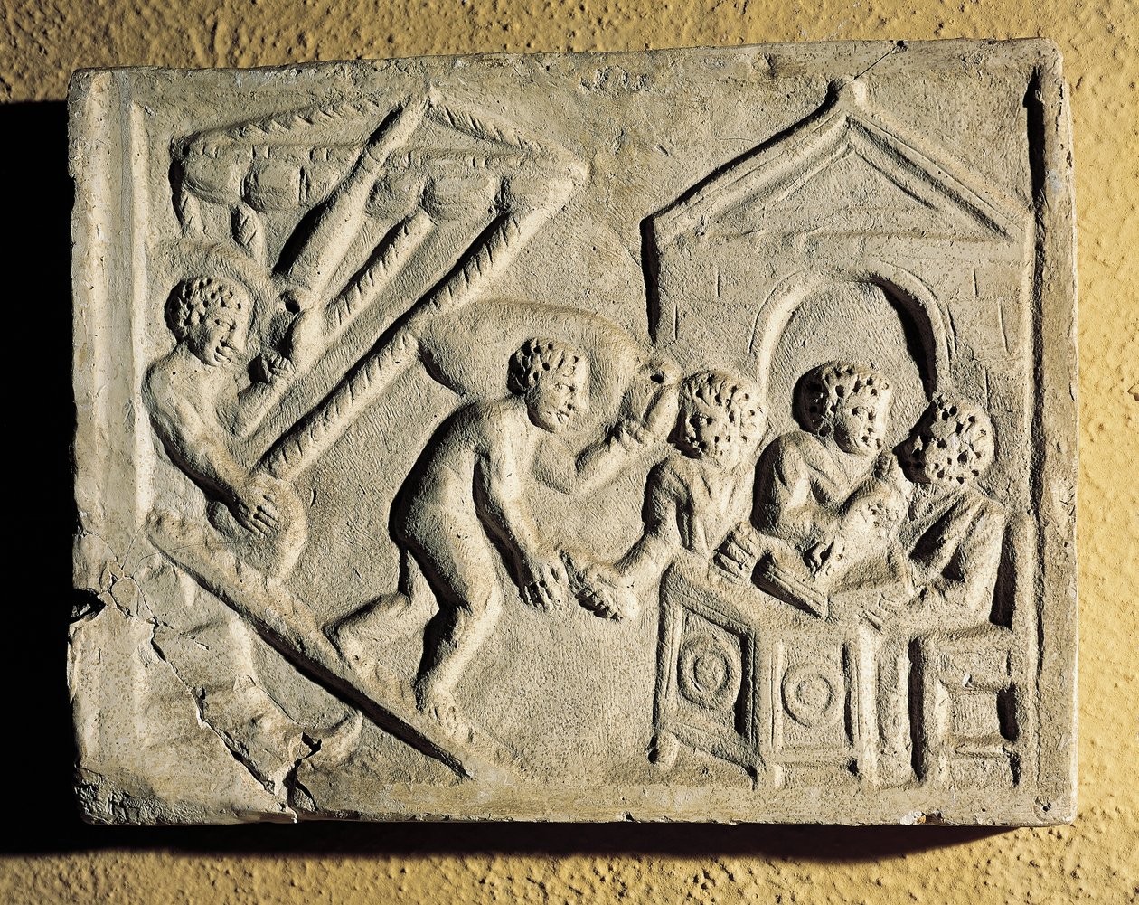 Vykládání nákladu a přístavní kontroly, basreliéf, římská civilizace od Roman