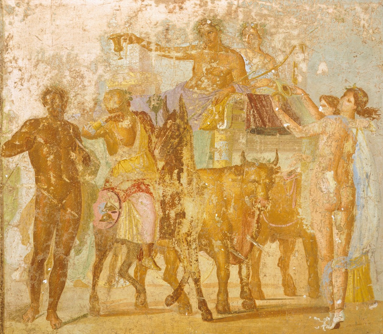 Nástěnná malba zobrazující Bacchův triumf, z rodu Marca Lucretia Fronta, Pompeje, Kampánie, římská civilizace od Roman