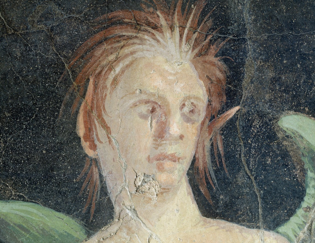 Okřídlený génius, fragment fresky z vily Publia Fannia Synistor, Boscoreale, Kampánie, Itálie, Detail, římská civilizace od Roman