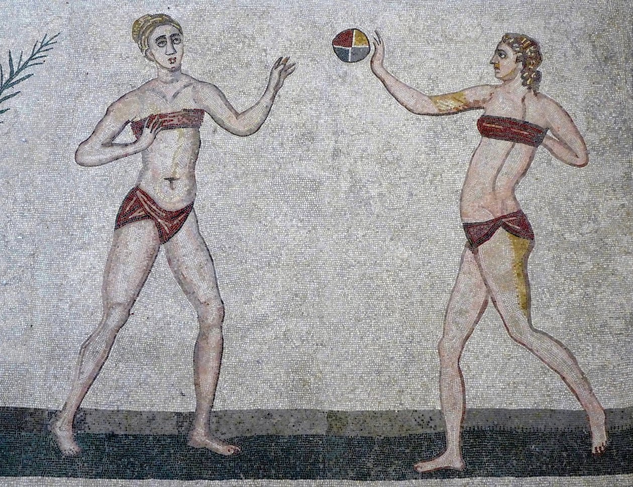 Mladé ženy v bikinách, Villa Romana del Casale, Sicílie, 315-350 AD (mozaika) od Roman