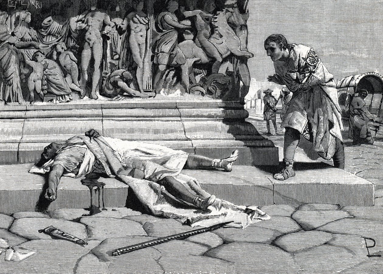 mrtvola Publia Clodia Pulchera (92-52 př.nl) nalezená na via appia a Rome (rytina) od Roman