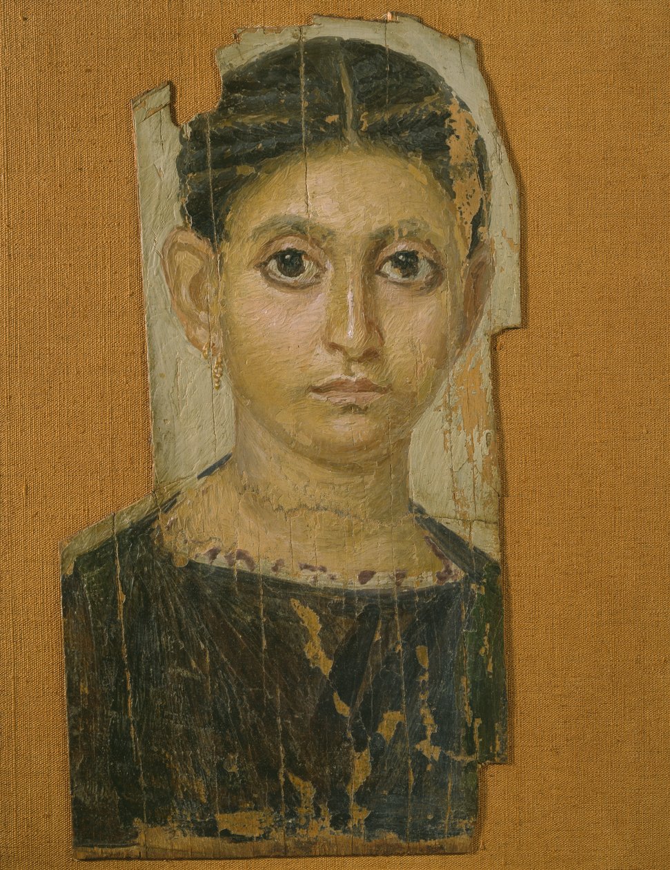 Portrét ženy mumie, z Fayumu, konec 3. století našeho letopočtu (enkaustický vosk na malovaném dřevě) od Roman Period Egyptian