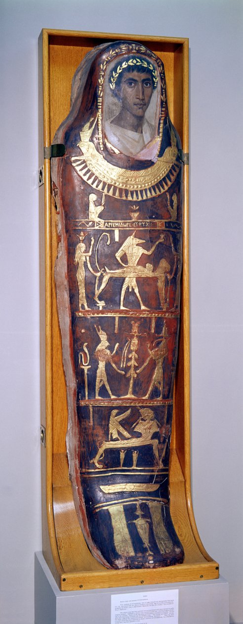 Malovaná a zlacená mumie Artemidorus s enkaustickým portrétem v helénistickém stylu, z Hawary (malovaný a zlacený štuk) (viz také 46817 a 26166) od Roman Period Egyptian