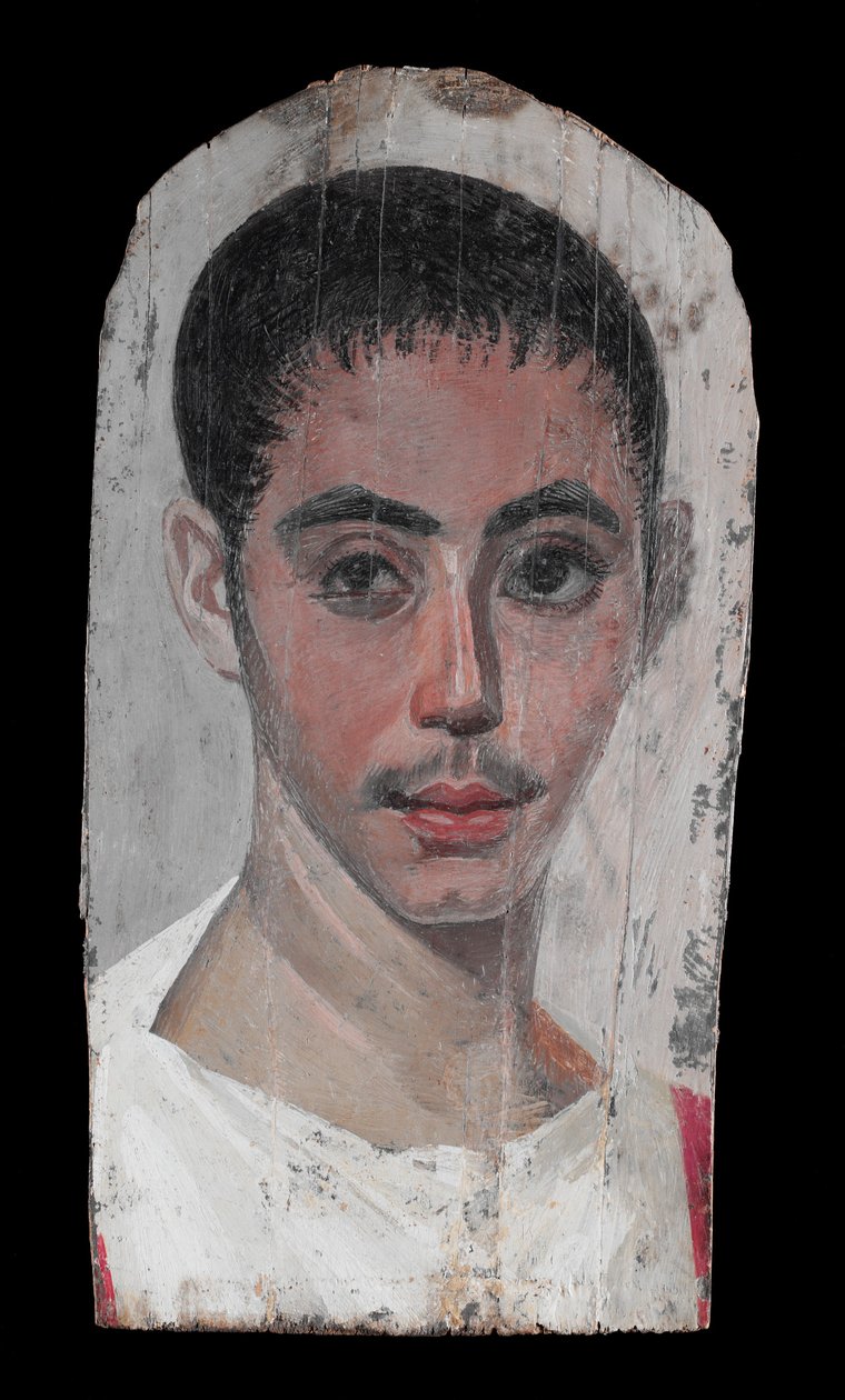 Portrét mladíka s chirurgickým řezem v jednom oku, 190-210 nl (enkaustická barva na lipovém dřevě) od Roman Period Egyptian
