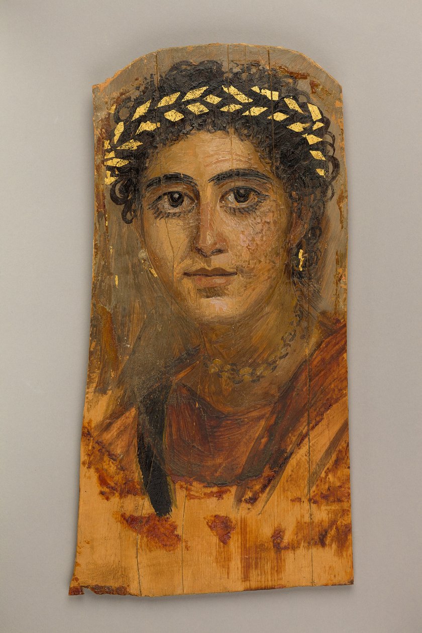 Portrét mladé ženy v červeném, 90-120 n. l. (enkaustika, vápno, plátkové zlato) od Roman Period Egyptian