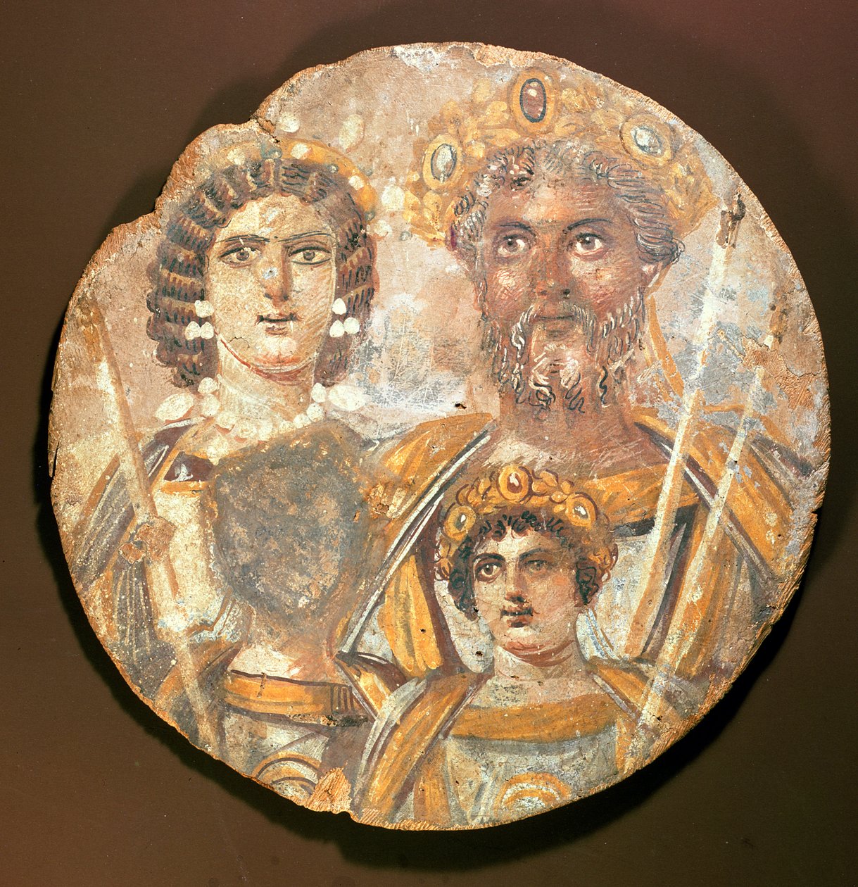 Tondo: Panel z rodiny Septimia Severuse, cca 200 nl tempera na dřevě od Roman Period Egyptian