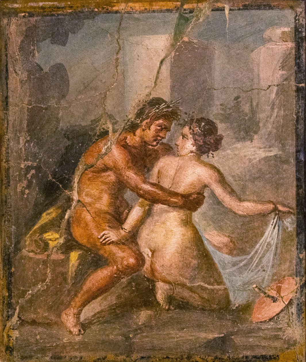 Satyr a nymfa, 1.H. 1. století. INZERÁT. od Roman Pompeian wall painting.