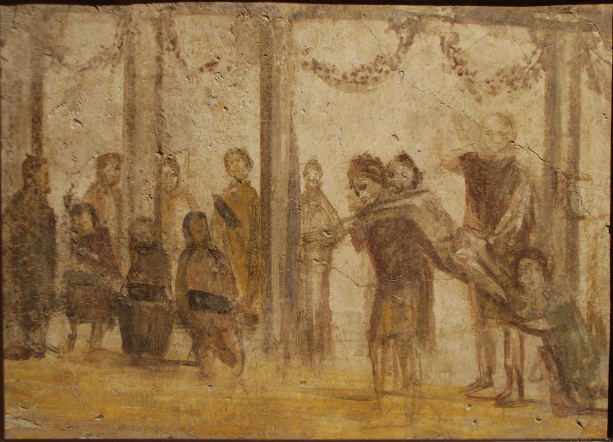 Trest žáka. Freska z domu Julia Felix, 1. století. od Roman Pompeian wall painting.