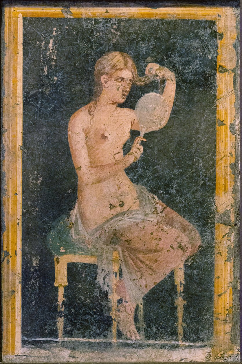 Žena se zrcadlem, 1. H. 1. stol. INZERÁT. od Roman Pompeian wall painting.