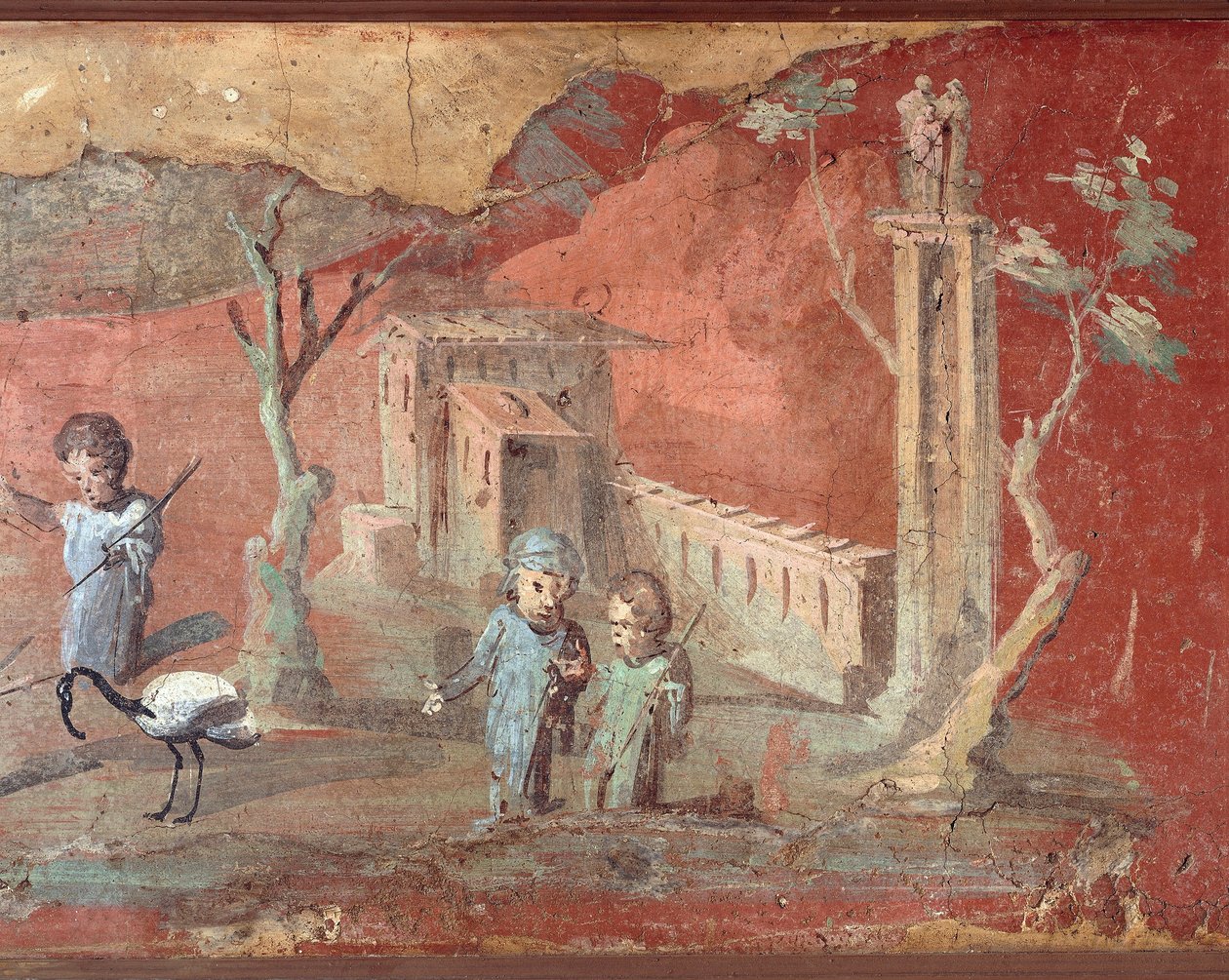 Starověká římská freska s venkovskou scénou od Roman Roman