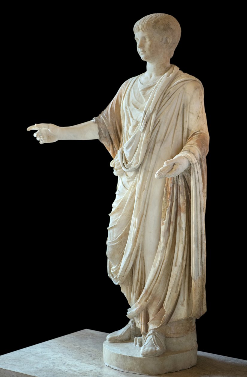 Art Rome Dítě oblečené v tóze a na sobě bublina (bulla), hlava je hlava Neronova dítěte od Roman Roman