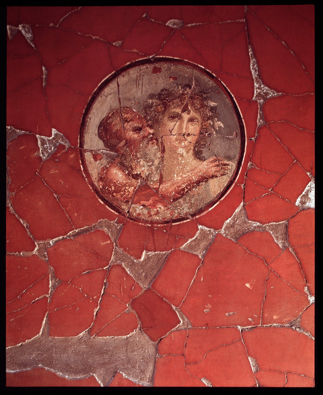 Bakchus se satyrem. Nástěnná mozaika z Casa del Bicentenario, 5. století před naším letopočtem – 1. století našeho letopočtu od Roman Roman