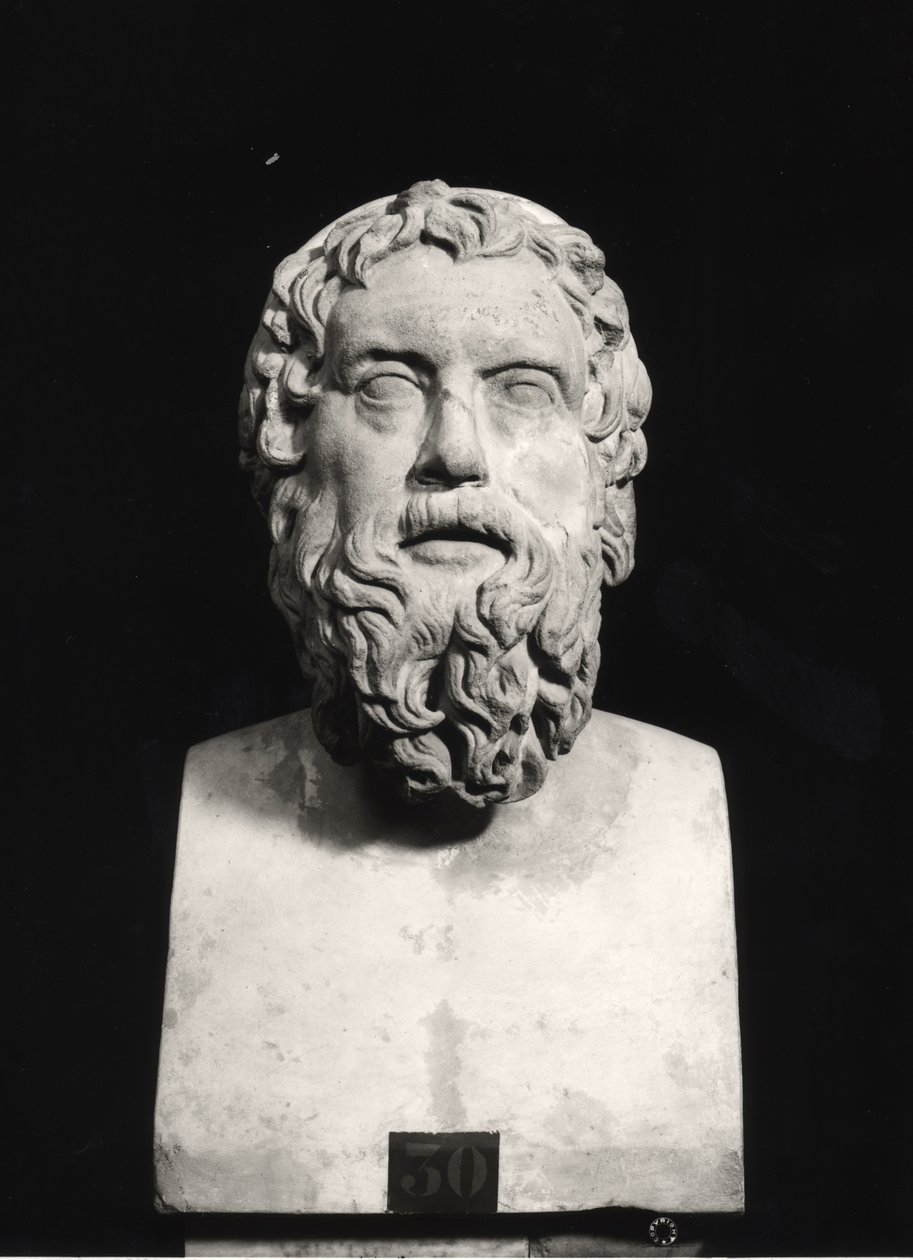 Busta Aristofana (asi 445 až 385 př. n. l.) (mramor) (černobílá fotografie) od Roman Roman