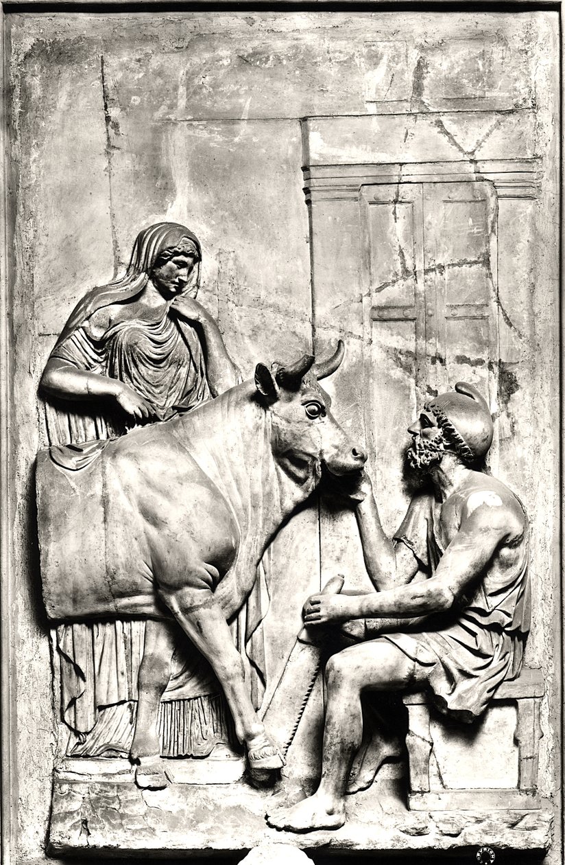 Daedalus staví krávu pro Pasiphae, mezi 1. a 3. stoletím našeho letopočtu (kámen) (černobílá fotografie) od Roman Roman