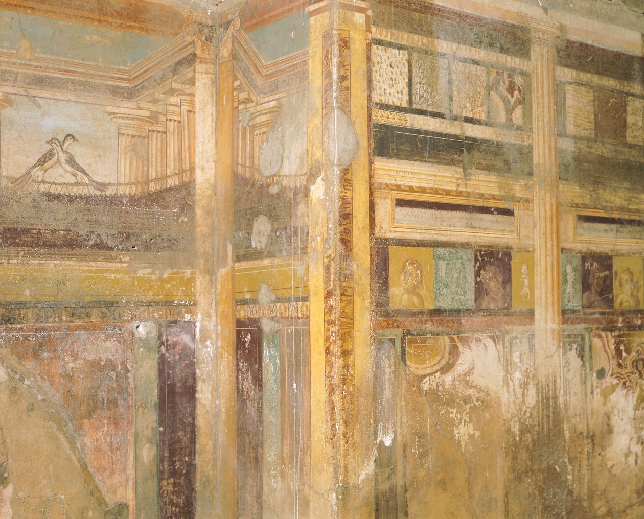 Freskon yksityiskohta, osa seinäkoristeita, Labyrinttitalo, Pompeiji, Campania, Roomalainen sivilisaatio od Roman Roman