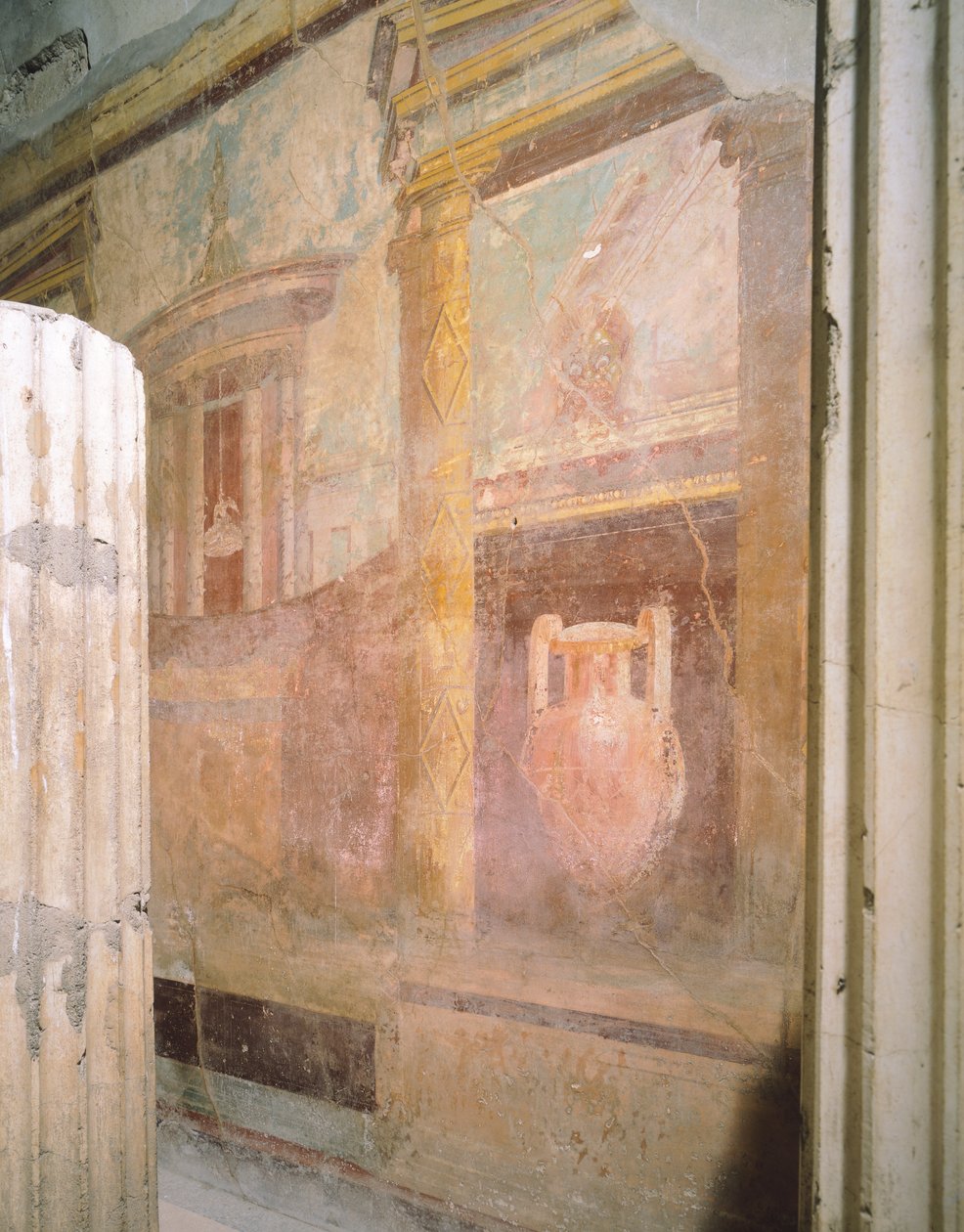 Detail fresek v sále triklinia, Dům labyrintu, Pompeje, Kampánie, římská civilizace od Roman Roman
