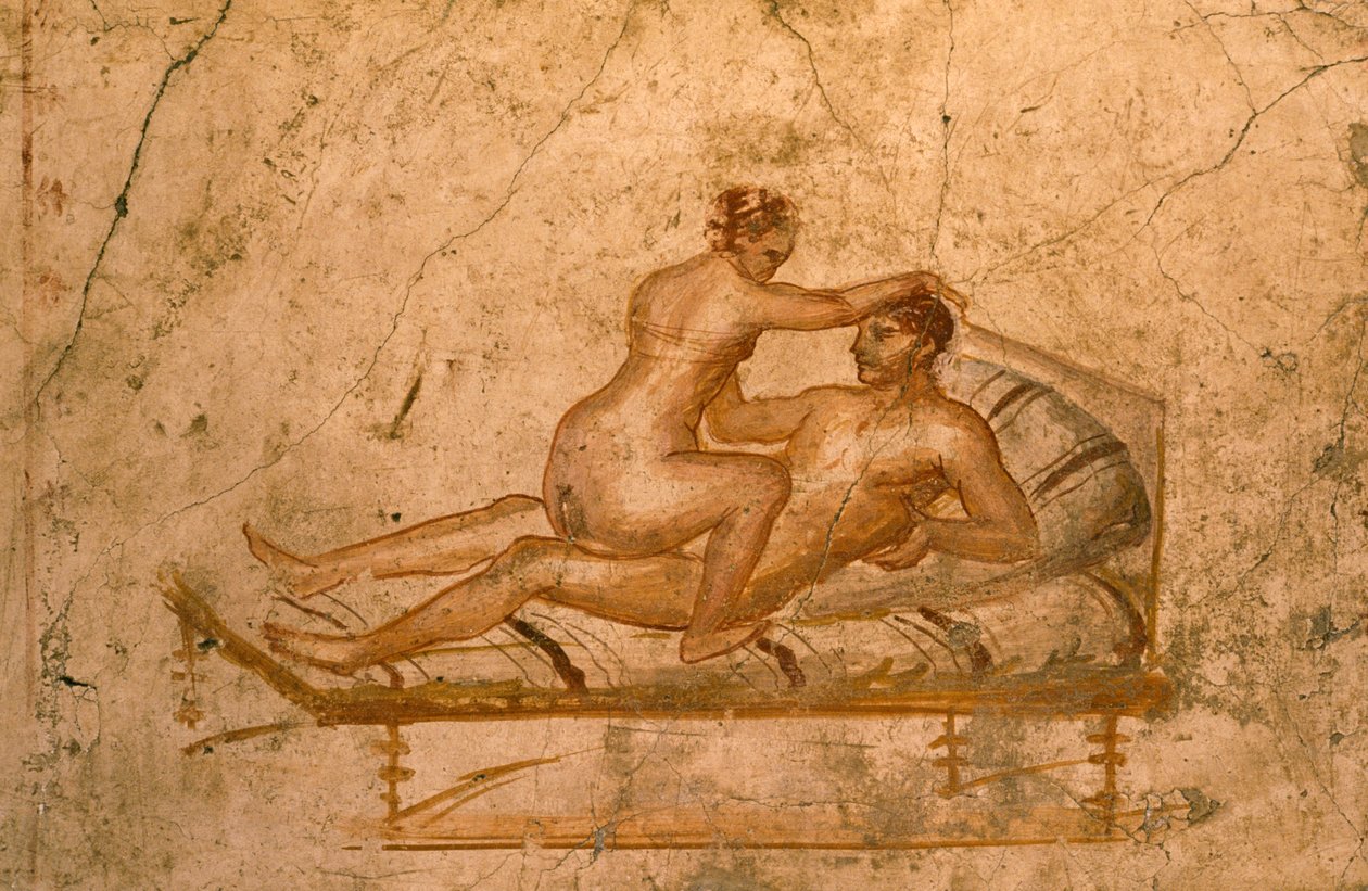 Eroottinen fresko House of Vettii -rakennuksesta Pompejista (UNESCOn maailmanperintöluettelo). od Roman Roman