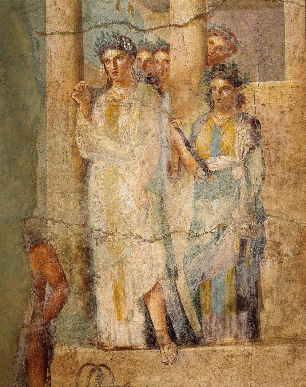 Freska zobrazující Ifigenie v Býku, Detail služebných, z domu L. Caecilia Gioconda v Pompejích, Itálie od Roman Roman