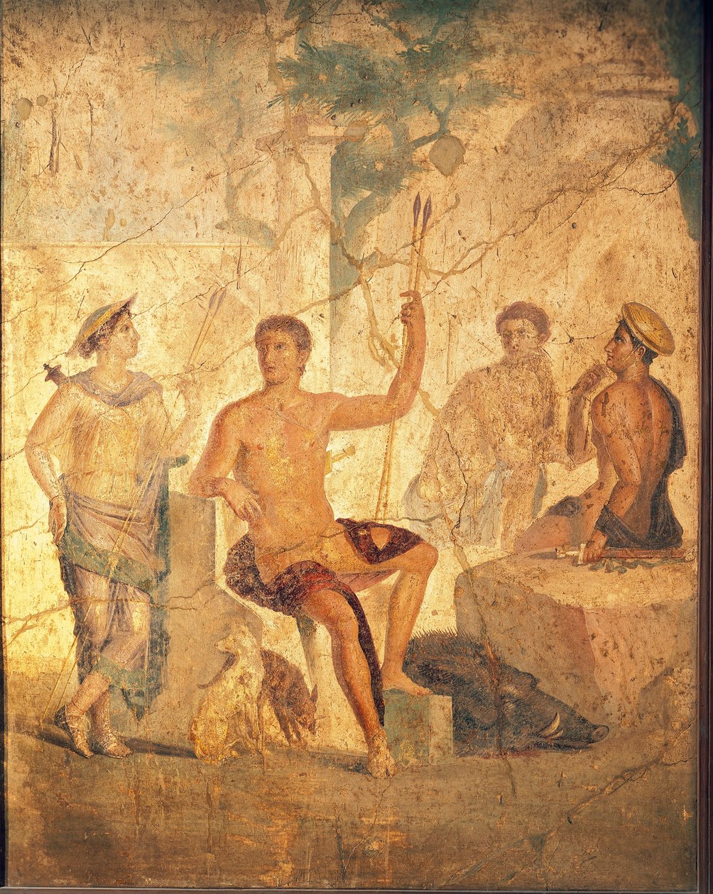 Freska zobrazující Meleager a Atalanta, z Pompejí od Roman Roman