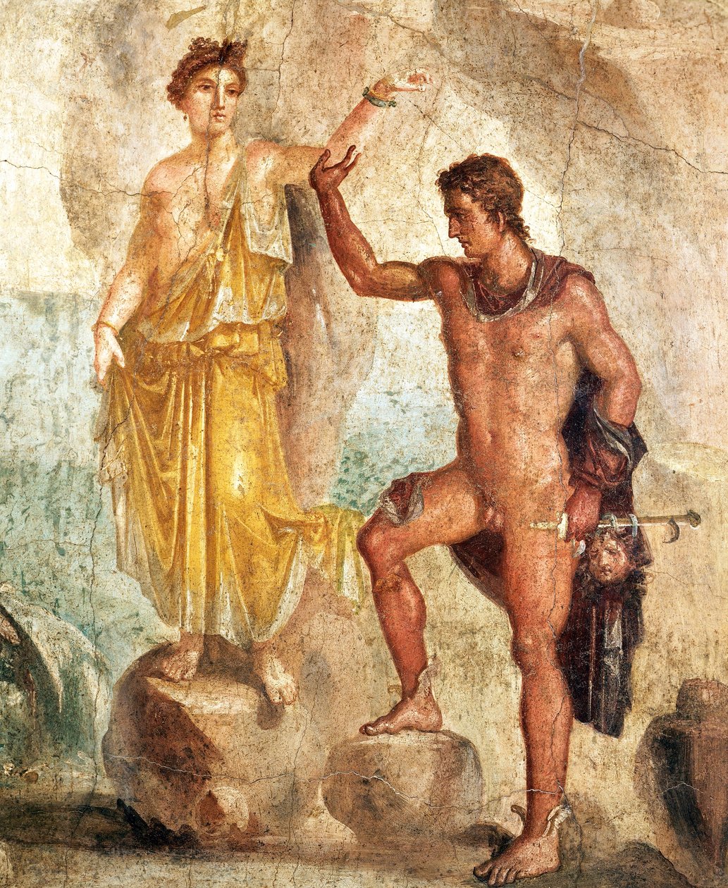 Perseusta ja Andromedaa kuvaava fresko, maalaus kipsille od Roman Roman