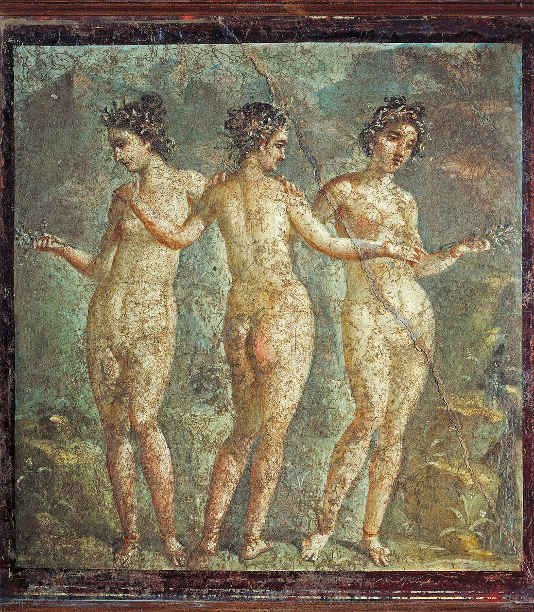 Freska zobrazující Tři Grácie, z Pompejí, Itálie od Roman Roman