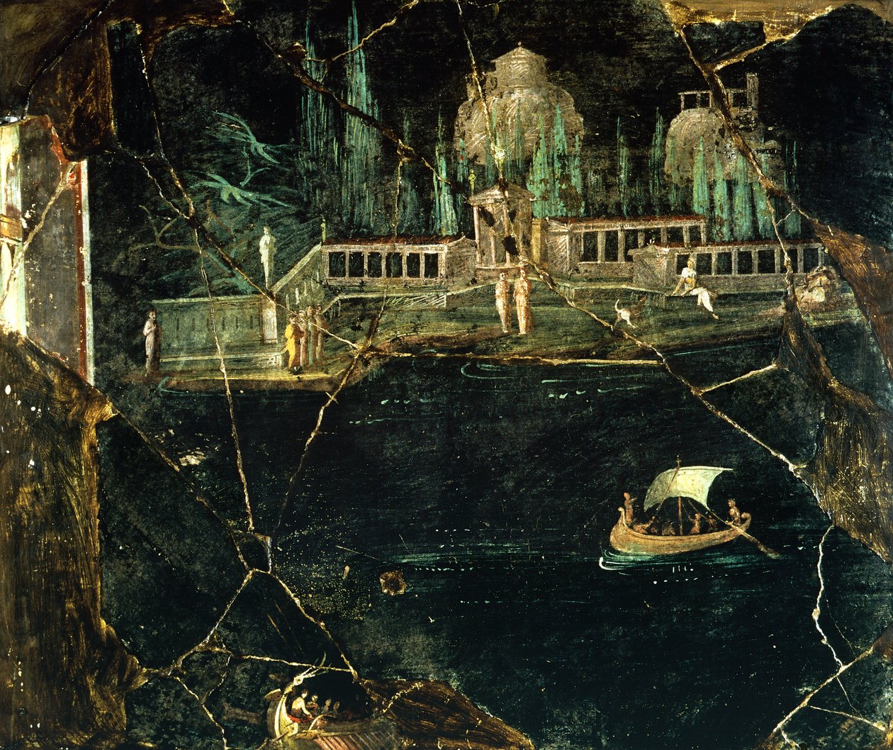 Freska zobrazující krajinu z Pompejí (Seznam světového dědictví UNESCO od Roman Roman