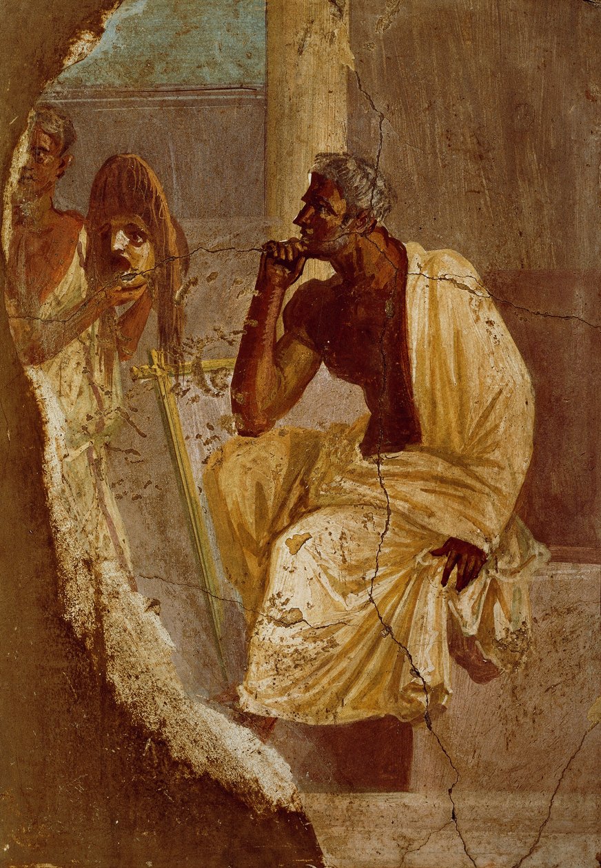 Freska zobrazující herce a tragickou masku z Pompejí (Seznam světového dědictví UNESCO od Roman Roman